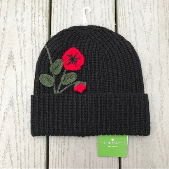 kate spade Accessories - NWT Kate Spade Black Crochet Poppy Beanie